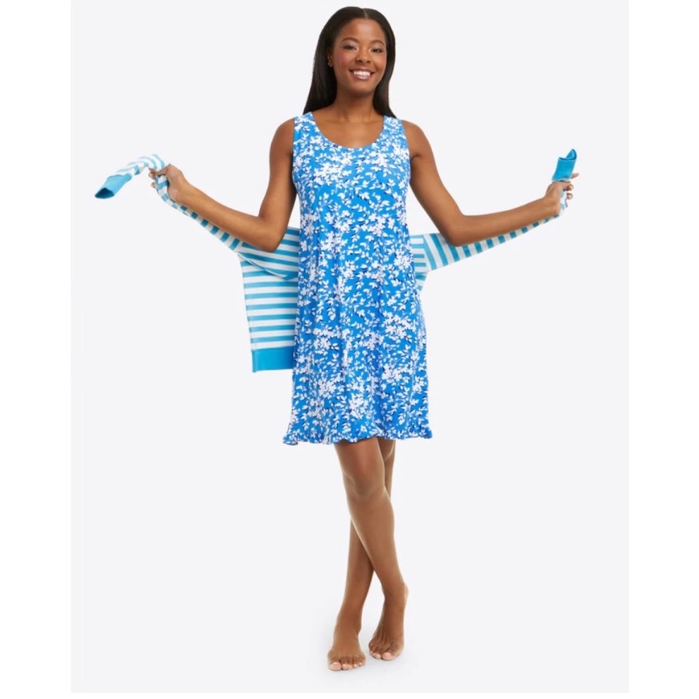 Draper James Ruffle Nightie in Blue Shadow Floral Nightgown Pajamas